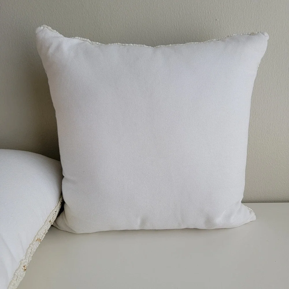 Tiger Beaded Throw Pillows‎ Set of 2 Cream Gold Safari Decor 14in Square